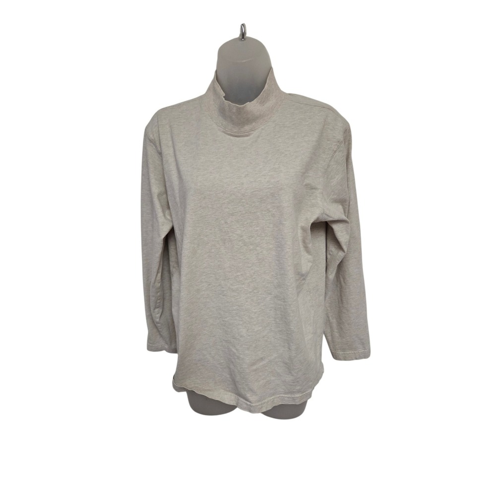 Savile Row Womens Oatmeal Heather Mock Neck Long Sleeve Top Size Large